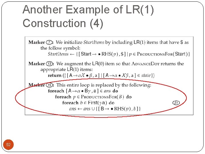 Another Example of LR(1) Construction (4) 52 
