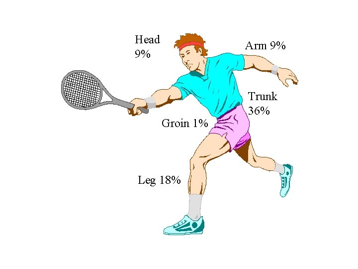 Head 9% Arm 9% Groin 1% Leg 18% Trunk 36% 