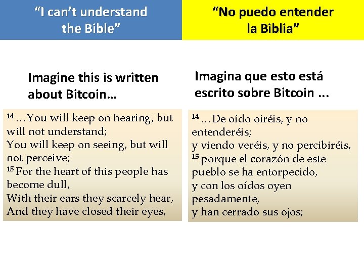 “I can’t understand the Bible” Imagine this is written about Bitcoin… 14 …You will
