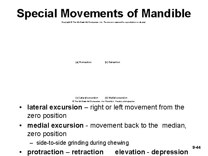 Special Movements of Mandible Copyright © The Mc. Graw-Hill Companies, Inc. Permission required for