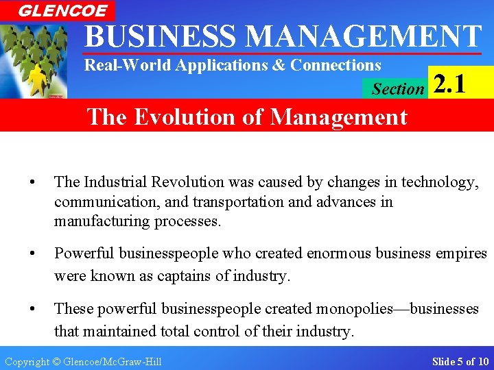 GLENCOE BUSINESS MANAGEMENT Real-World Applications & Connections Section 2. 1 The Evolution of Management