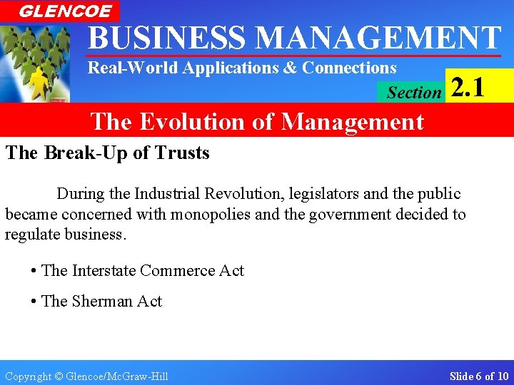 GLENCOE BUSINESS MANAGEMENT Real-World Applications & Connections Section 2. 1 The Evolution of Management