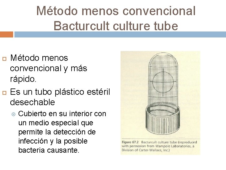 Método menos convencional Bacturculture tube Método menos convencional y más rápido. Es un tubo