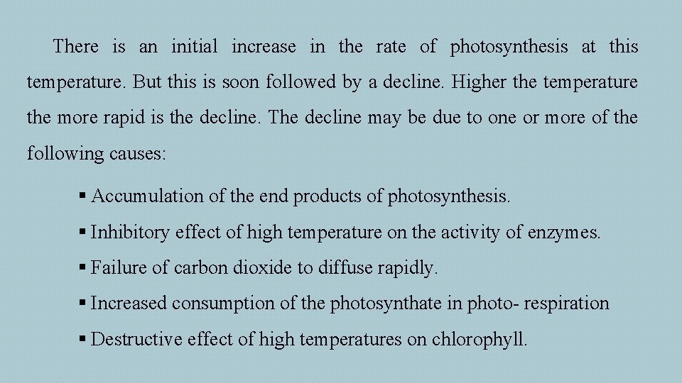 There is an initial increase in the rate of photosynthesis at this temperature. But