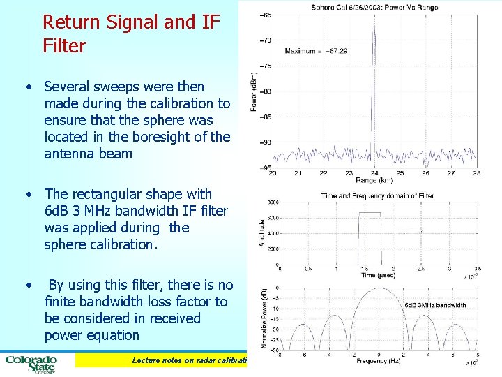 Return Signal and IF Filter • Several sweeps were then made during the calibration