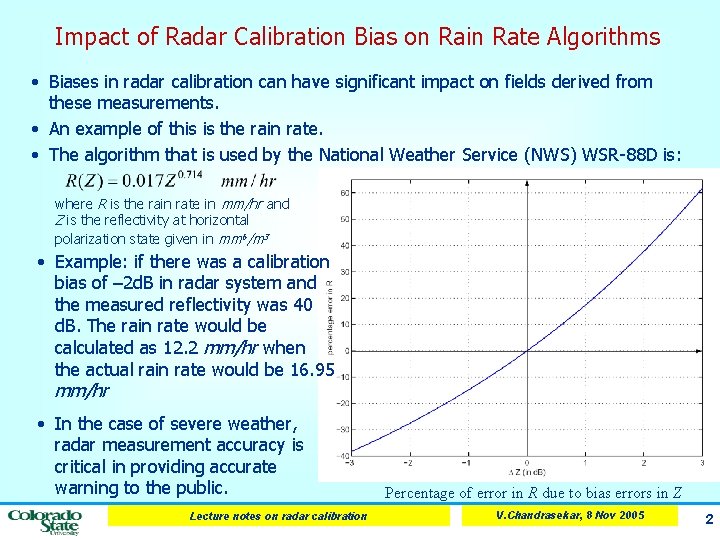 Impact of Radar Calibration Bias on Rain Rate Algorithms • Biases in radar calibration