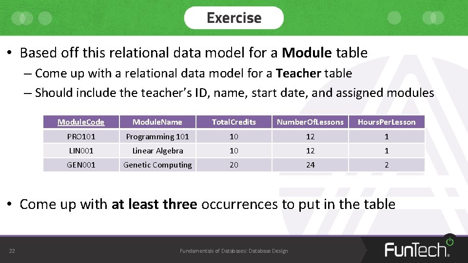 • Based off this relational data model for a Module table – Come • Based off this relational data model for a Module table – Come