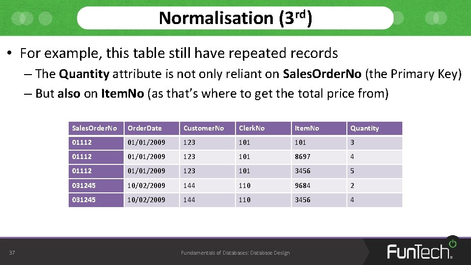 Normalisation (3 rd) • For example, this table still have repeated records – The Normalisation (3 rd) • For example, this table still have repeated records – The