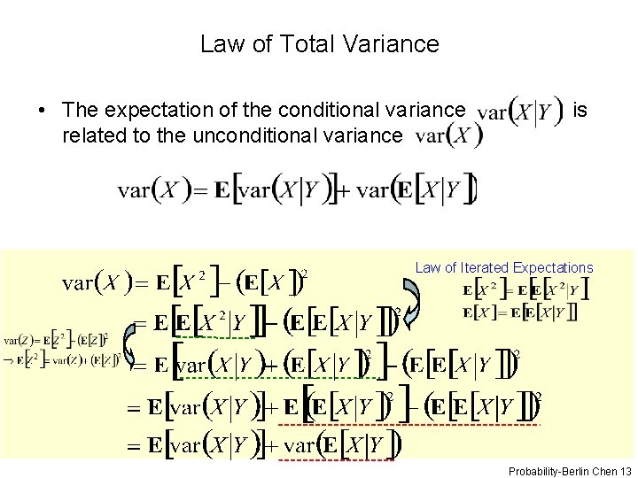 Law of Total Variance • The expectation of the conditional variance related to the