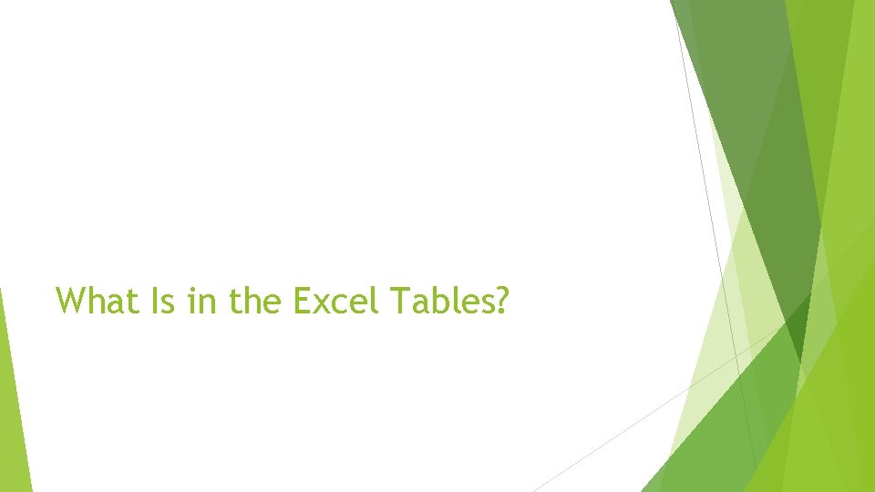 What Is in the Excel Tables? 