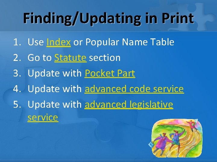 Finding/Updating in Print 1. 2. 3. 4. 5. Use Index or Popular Name Table