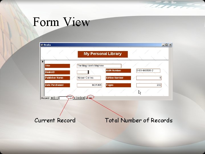 Form View Current Record Total Number of Records Form View Current Record Total Number of Records