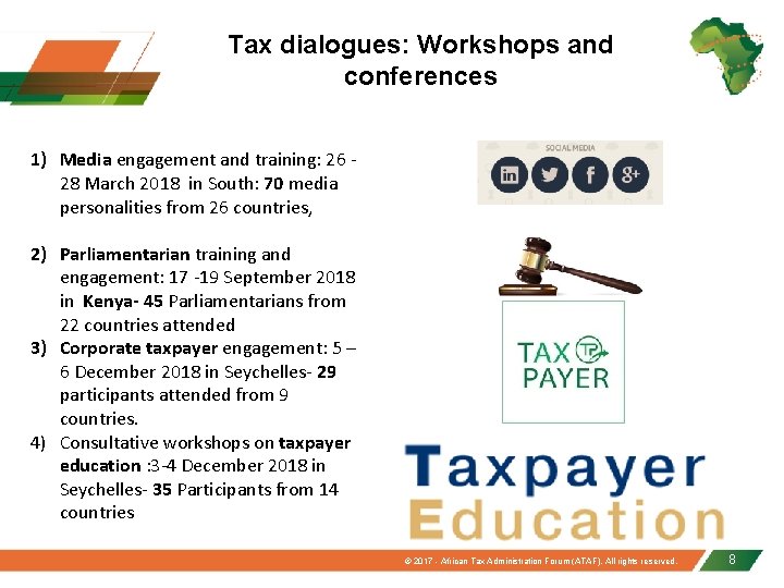 Tax dialogues: Workshops and conferences 1) Media engagement and training: 26 28 March 2018