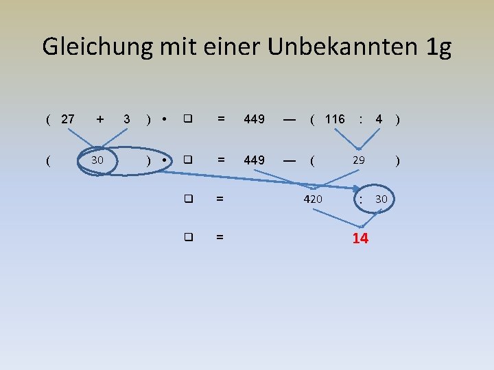 Gleichung mit einer Unbekannten 1 g ( 27 ( + 30 3 ) ❑