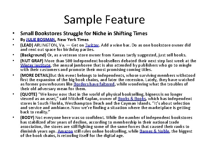 Sample Feature • Small Bookstores Struggle for Niche in Shifting Times • • By Sample Feature • Small Bookstores Struggle for Niche in Shifting Times • • By