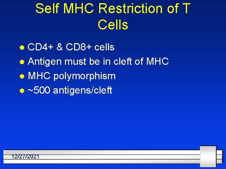 Self MHC Restriction of T Cells CD 4+ & CD 8+ cells l Antigen