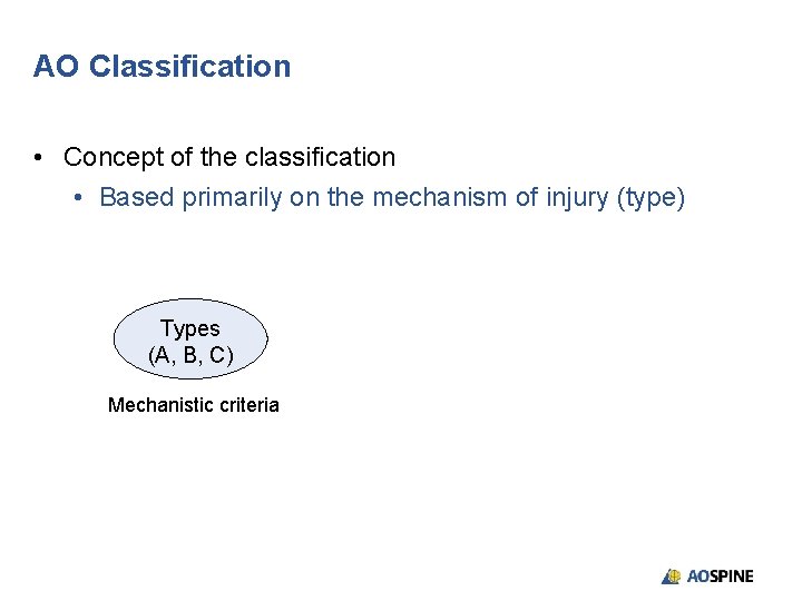 AO Classification • Concept of the classification • Based primarily on the mechanism of