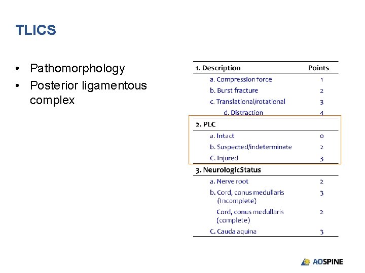 TLICS • Pathomorphology • Posterior ligamentous complex 