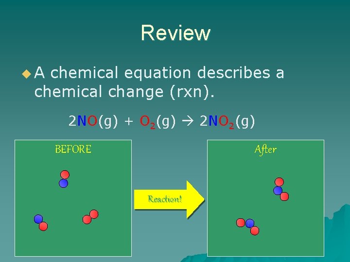 Review u. A chemical equation describes a chemical change (rxn). 2 NO(g) + O
