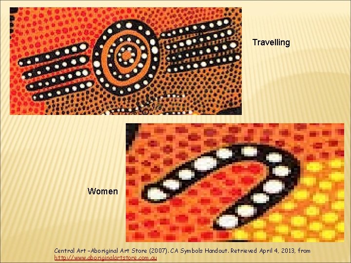 Travelling Women Central Art –Aboriginal Art Store (2007). CA Symbols Handout. Retrieved April 4, Travelling Women Central Art –Aboriginal Art Store (2007). CA Symbols Handout. Retrieved April 4,