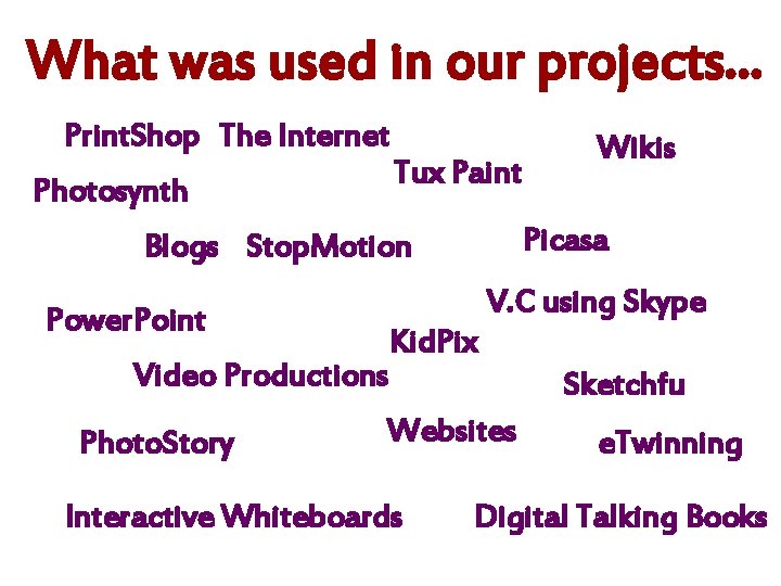 What was used in our projects. . . Print. Shop The Internet Photosynth Tux