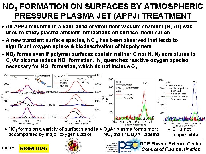 NO 3 FORMATION ON SURFACES BY ATMOSPHERIC PRESSURE PLASMA JET (APPJ) TREATMENT · An