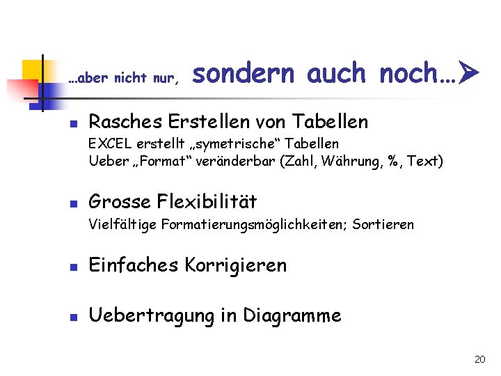 …aber nicht nur, n sondern auch noch… Rasches Erstellen von Tabellen EXCEL erstellt „symetrische“