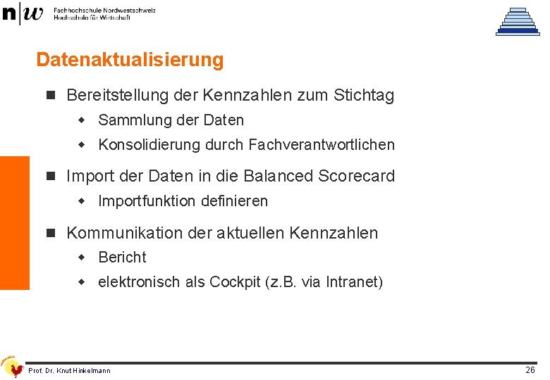 Datenaktualisierung n Bereitstellung der Kennzahlen zum Stichtag w Sammlung der Daten w Konsolidierung durch