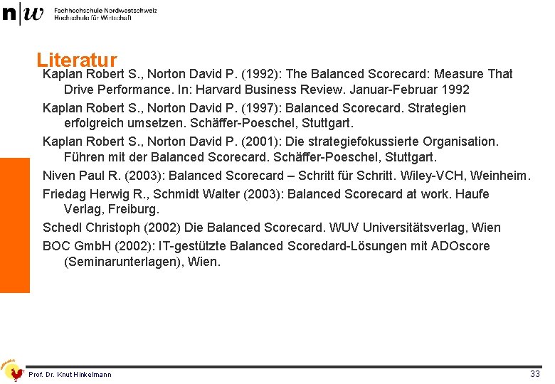 Literatur Kaplan Robert S. , Norton David P. (1992): The Balanced Scorecard: Measure That