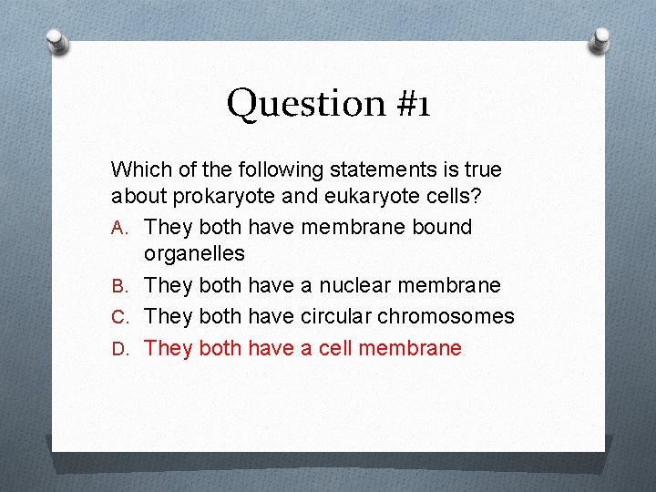 Question #1 Which of the following statements is true about prokaryote and eukaryote cells?