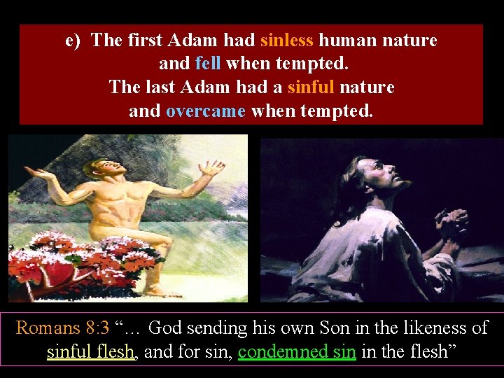 e) The first Adam had sinless human nature and fell when tempted. The last