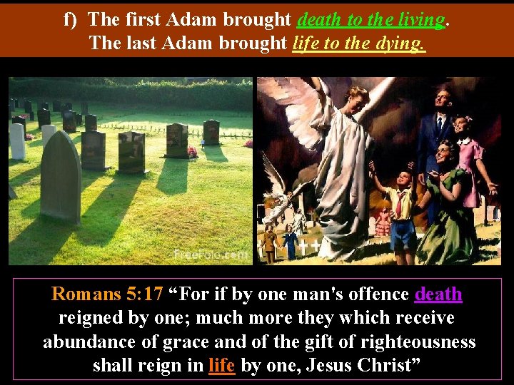 f) The first Adam brought death to the living. The last Adam brought life