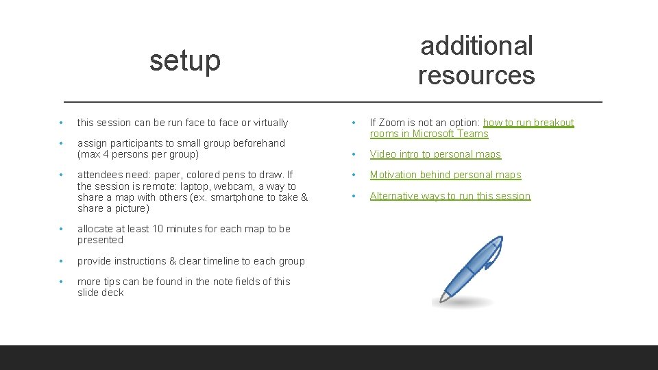 additional resources setup • this session can be run face to face or virtually