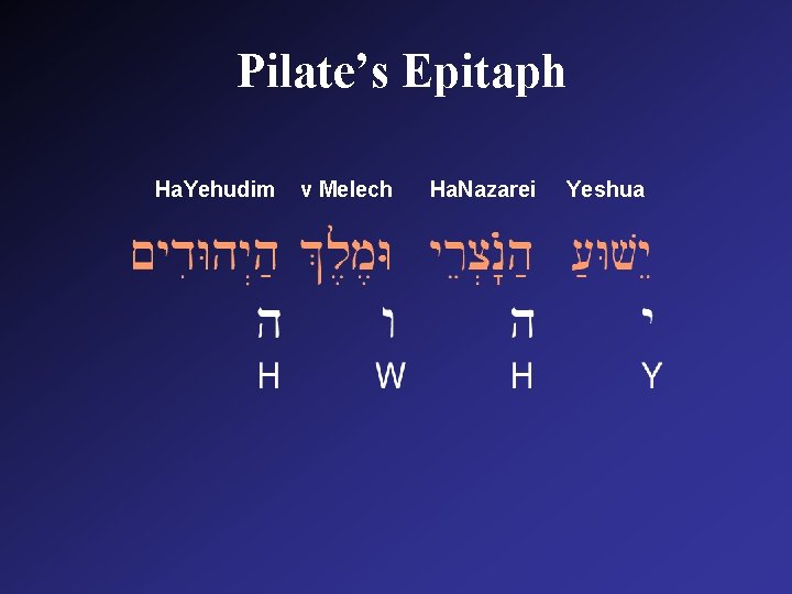 Pilate’s Epitaph Ha. Yehudim v Melech Ha. Nazarei Yeshua 