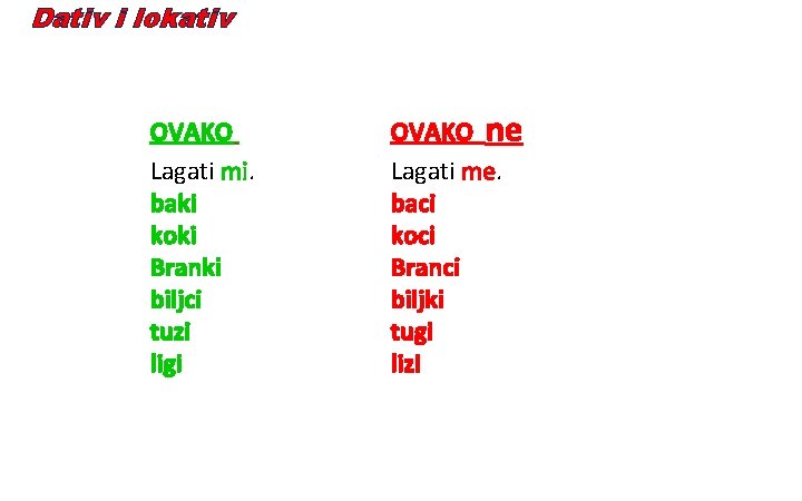 Dativ i lokativ OVAKO Lagati mi. baki koki Branki biljci tuzi ligi OVAKO ne Dativ i lokativ OVAKO Lagati mi. baki koki Branki biljci tuzi ligi OVAKO ne