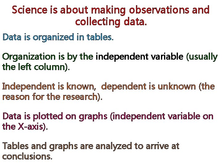 Science is about making observations and collecting data. Data is organized in tables. Organization