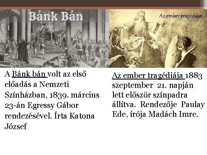 Az ember tragédiája A Bánk bán volt az első előadás a Nemzeti Színházban, 1839.