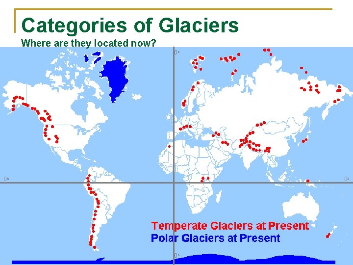 Categories of Glaciers Where are they located now? 0 o 0 o 