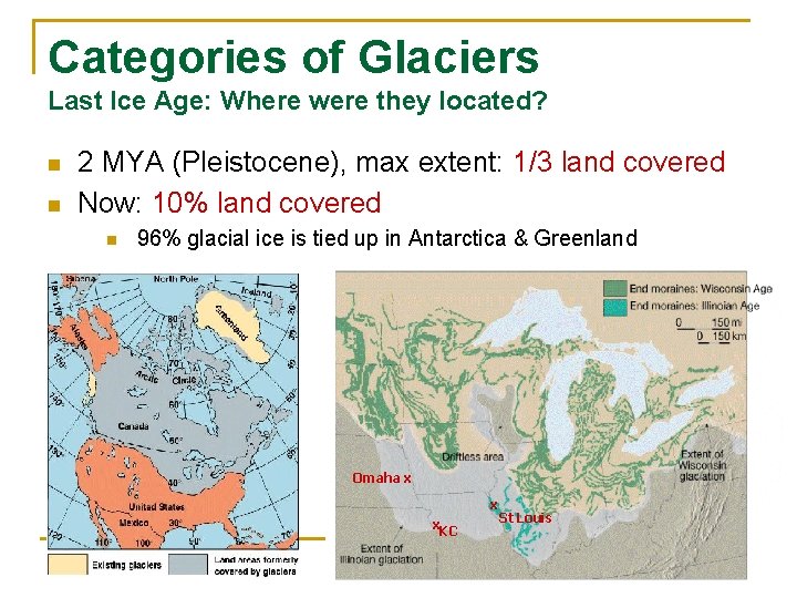 Categories of Glaciers Last Ice Age: Where were they located? n n 2 MYA