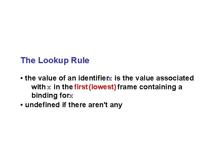 The Lookup Rule • the value of an identifierx is the value associated with