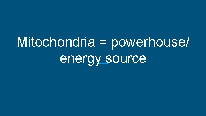 Mitochondria = powerhouse/ energy source 