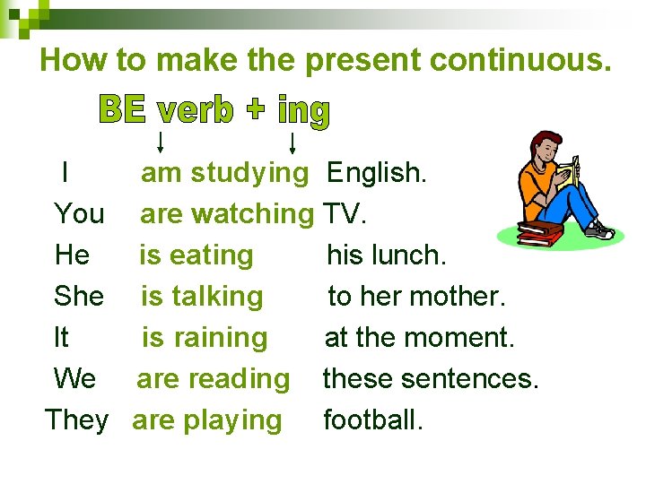 How to make the present continuous. I am studying English. You are watching TV.