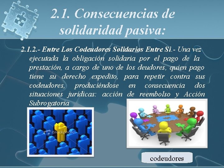 2. 1. Consecuencias de solidaridad pasiva: 2. 1. 2. - Entre Los Codeudores Solidarios