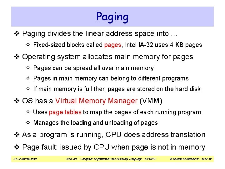 Paging v Paging divides the linear address space into … ² Fixed-sized blocks called