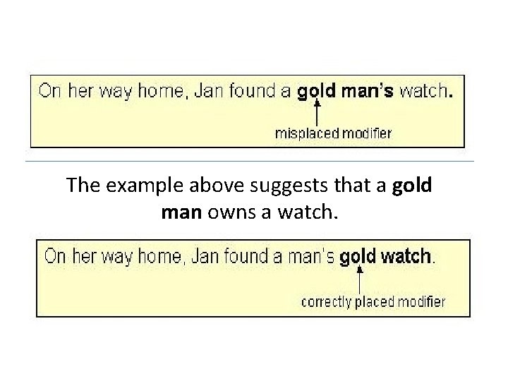 The example above suggests that a gold man owns a watch. 