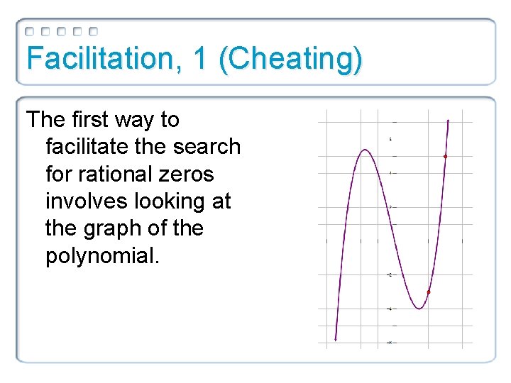 Facilitation, 1 (Cheating) The first way to facilitate the search for rational zeros involves