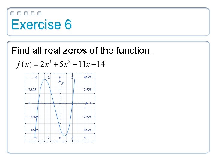 Exercise 6 Find all real zeros of the function. 