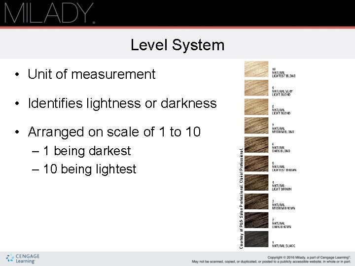 Level System • Unit of measurement • Identifies lightness or darkness – 1 being