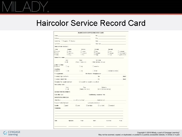 Haircolor Service Record Card 