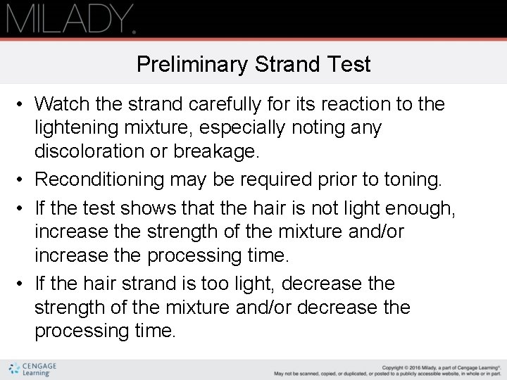 Preliminary Strand Test • Watch the strand carefully for its reaction to the lightening